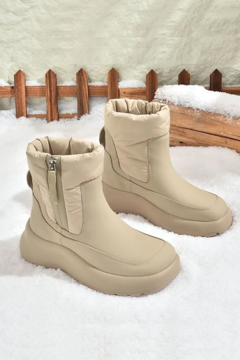 Snowboots Dames Echt Leer Ronde Neus Antislip Waterdicht Effen Neutraal Winter Schoenen Handgemaakt