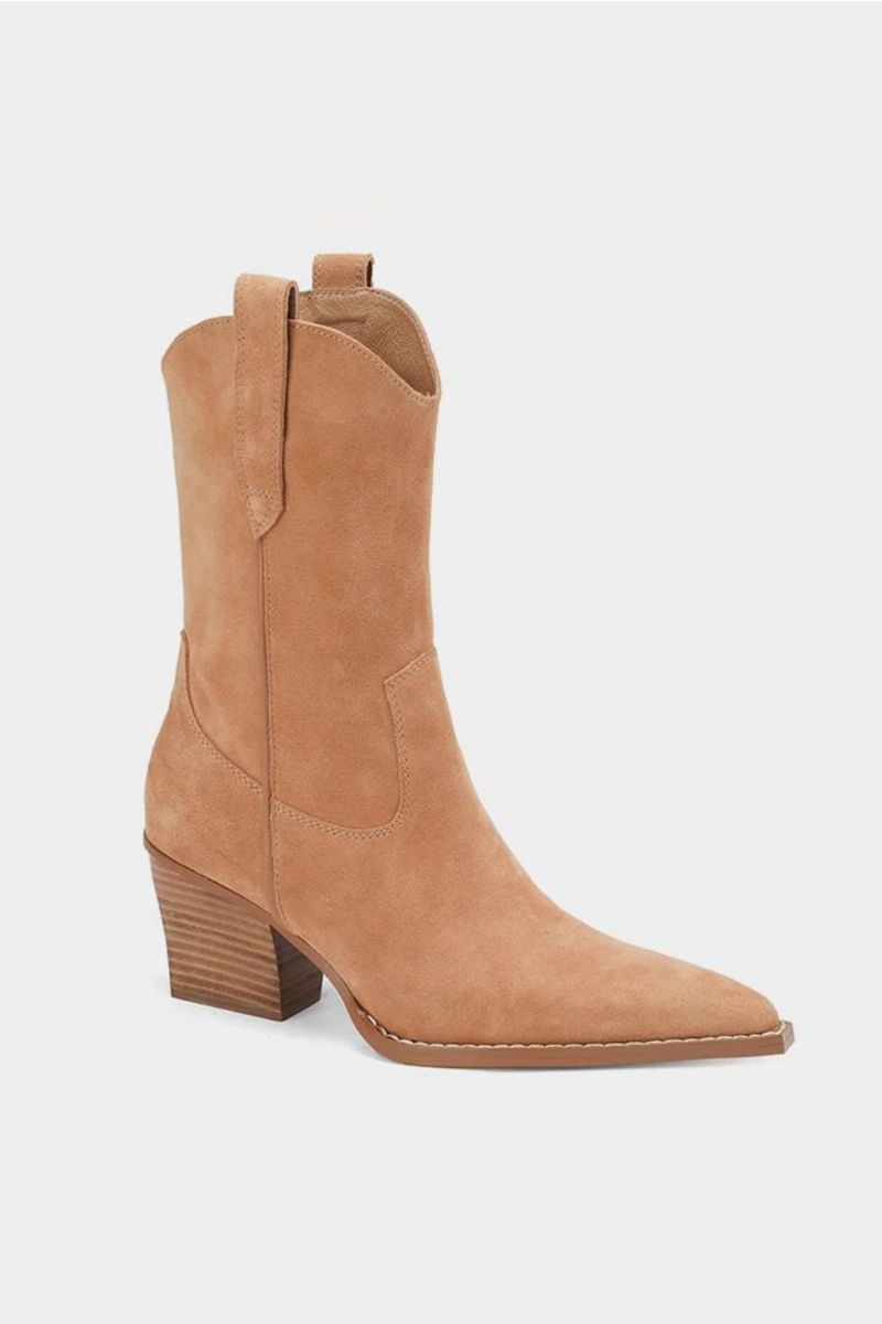 Vrouwen Westerse Laarzen Voor Suède Echt Leer Dikke Hoge Hakken Schoenen Vrouw Winter Casual