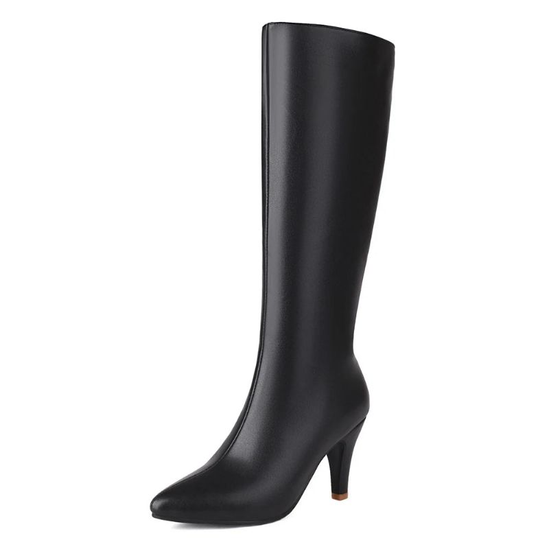 Winter Dames Kniehoge Moderne Laarzen Big Size Taps Toelopende Hak Boot Stiletto Party Schoenen - Bruin