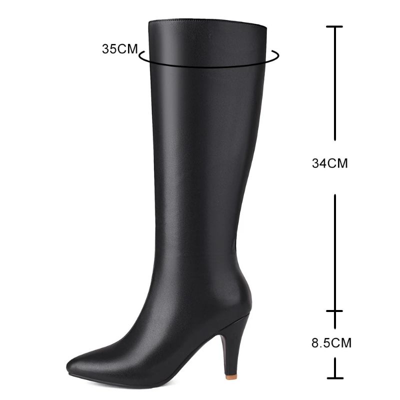 Winter Dames Kniehoge Moderne Laarzen Big Size Taps Toelopende Hak Boot Stiletto Party Schoenen - Bruin