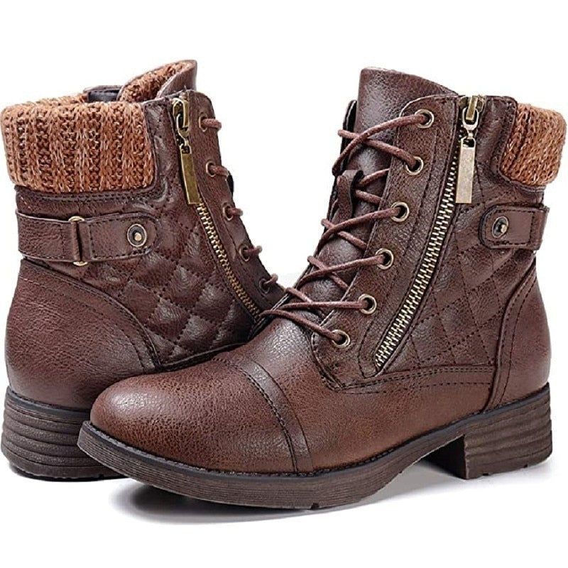 Winter Lether Martin Laarzen Dames Ronde Kop Plus Locomotief Pluche Outdoor Wandelschoenen Voor Warm - Zwart