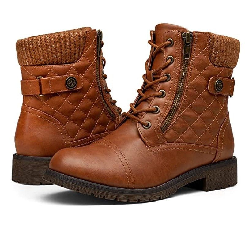 Winter Lether Martin Laarzen Dames Ronde Kop Plus Locomotief Pluche Outdoor Wandelschoenen Voor Warm - Zwart