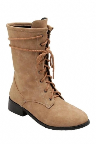 Winterlaarzen Vierkante Middelhoge Hakken Martin Boots Street Style Dames Halfhoge Kuitlaarzen