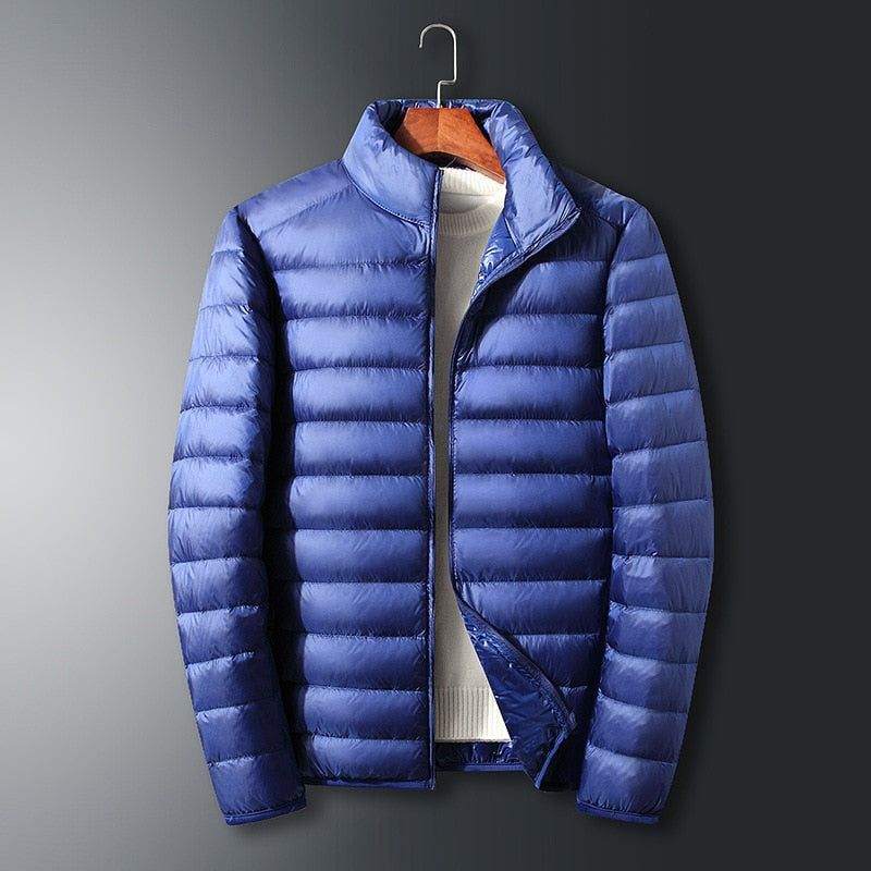 Casual Donsjack Heren Herfst En Winter Nieuwe Witte Eendendons Opstaande Kraag Mannelijke Jaskleding - Marineblauw