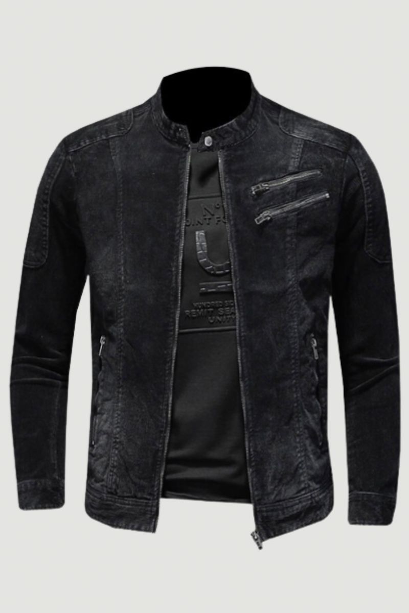 Corduroy Jeans Jas Heren Denim Jas Bomber Motorcycle Stand Kraag Lange Mouw Slanke Straat Zwarte Cowboy Uitloper Kleding