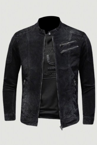 Corduroy Jeans Jas Heren Denim Jas Bomber Motorcycle Stand Kraag Lange Mouw Slanke Straat Zwarte Cowboy Uitloper Kleding