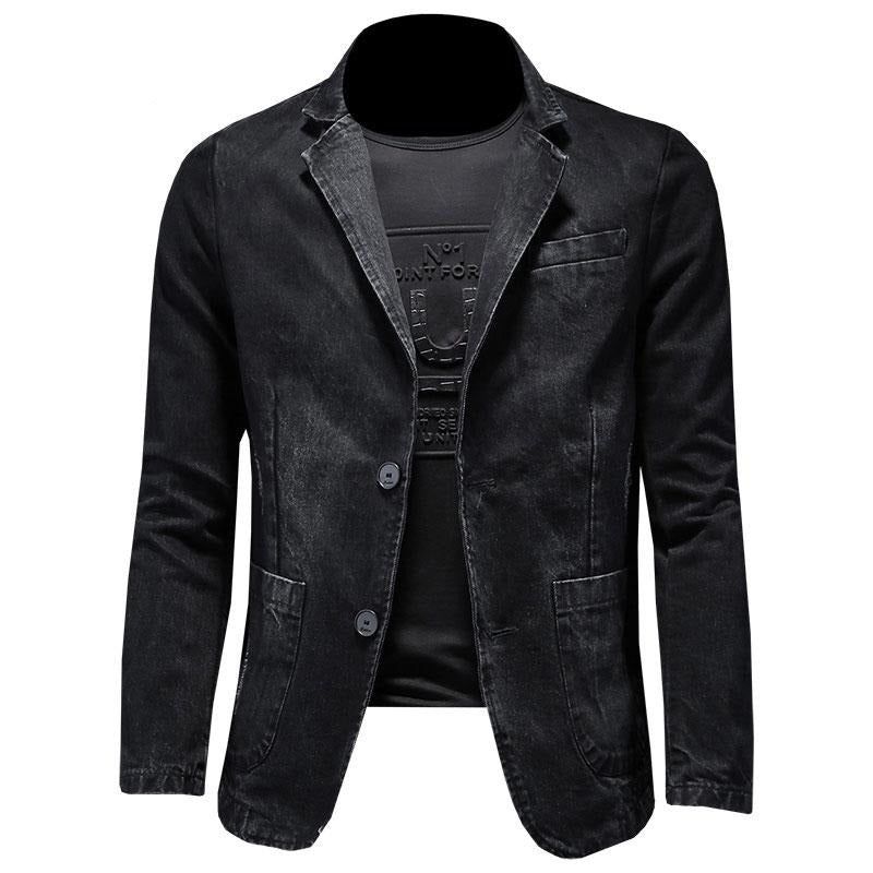 Denim Blazer Mannen Jeans Slim Fit Cowboy Jassen Leisure Heren Pak Jean Jas Casual Jas Enkele Knop Nieuw - Grijs