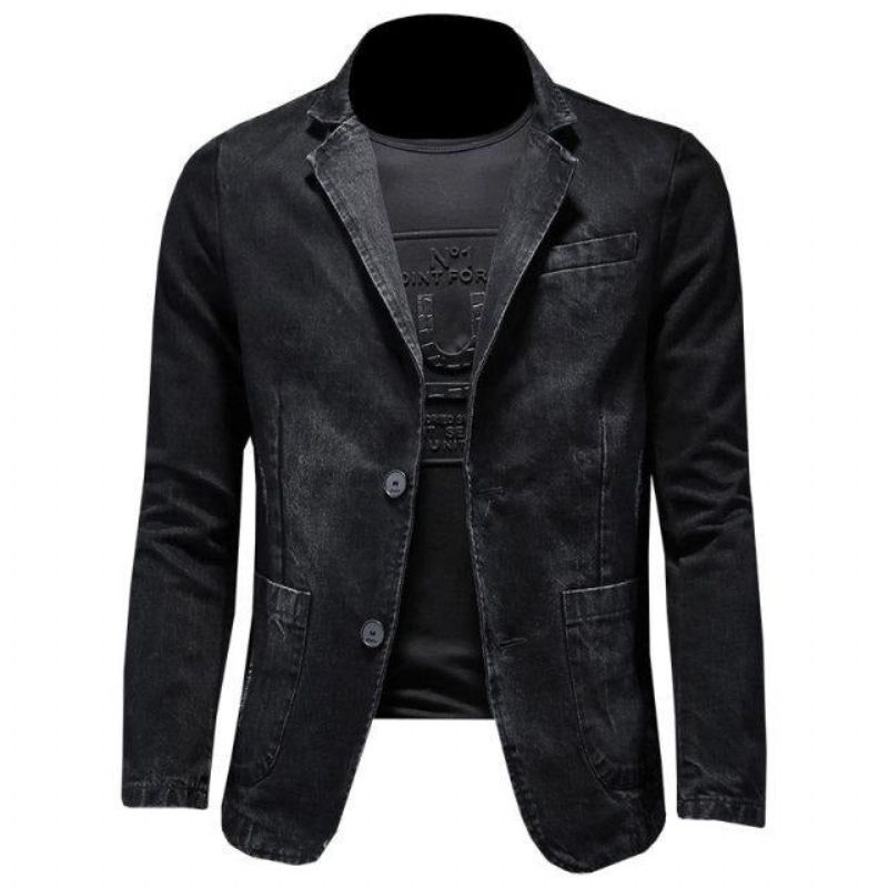 Denim Blazer Mannen Jeans Slim Fit Cowboy Jassen Leisure Heren Pak Jean Jas Casual Jas Enkele Knop Nieuw - Grijs