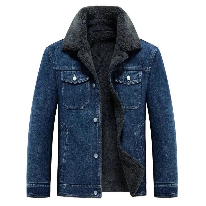 Denim Fleecejack Heren Dikker Warm Windjack Multi-zakken Cowboyjassen Outdoor Casual Losse Overjas Winter - Zwart