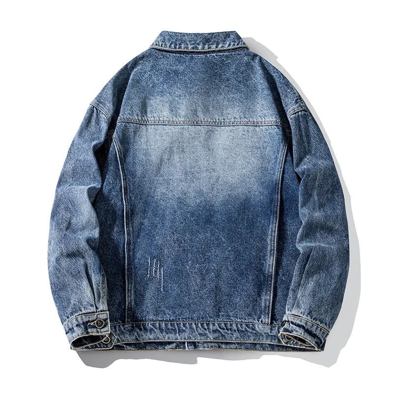 Denim Jack Voor Heren Casual Effen Jassen Met Meerdere Zakken Streetwear Jeans Herenjassen Lente Herfst - Blauw