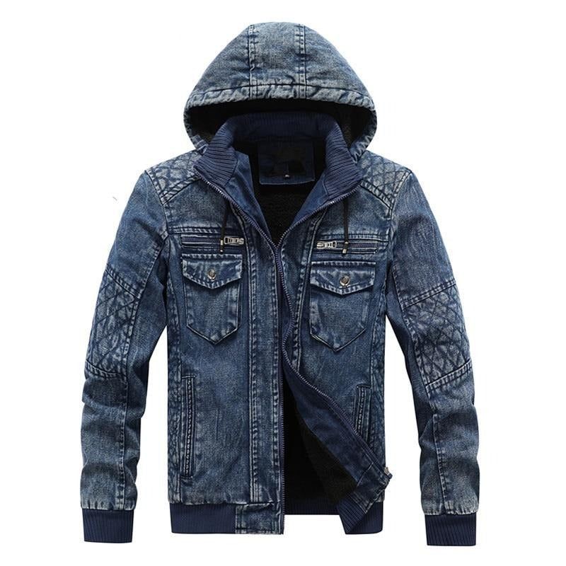 Denim Jack Voor Heren Trendy Jean Hoodies Casual Herenfleece Warm Windjack Cowboyjassen Herenkleding - Spijkerbroekblauw