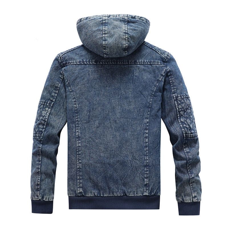 Denim Jack Voor Heren Trendy Jean Hoodies Casual Herenfleece Warm Windjack Cowboyjassen Herenkleding - Spijkerbroekblauw