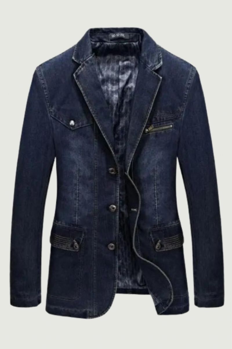 Denim Trench Herfst Winter Jas Heren Revers Kraag Gewassen Jas