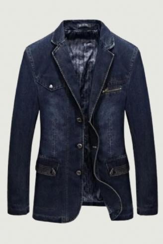 Denim Trench Herfst Winter Jas Heren Revers Kraag Gewassen Jas