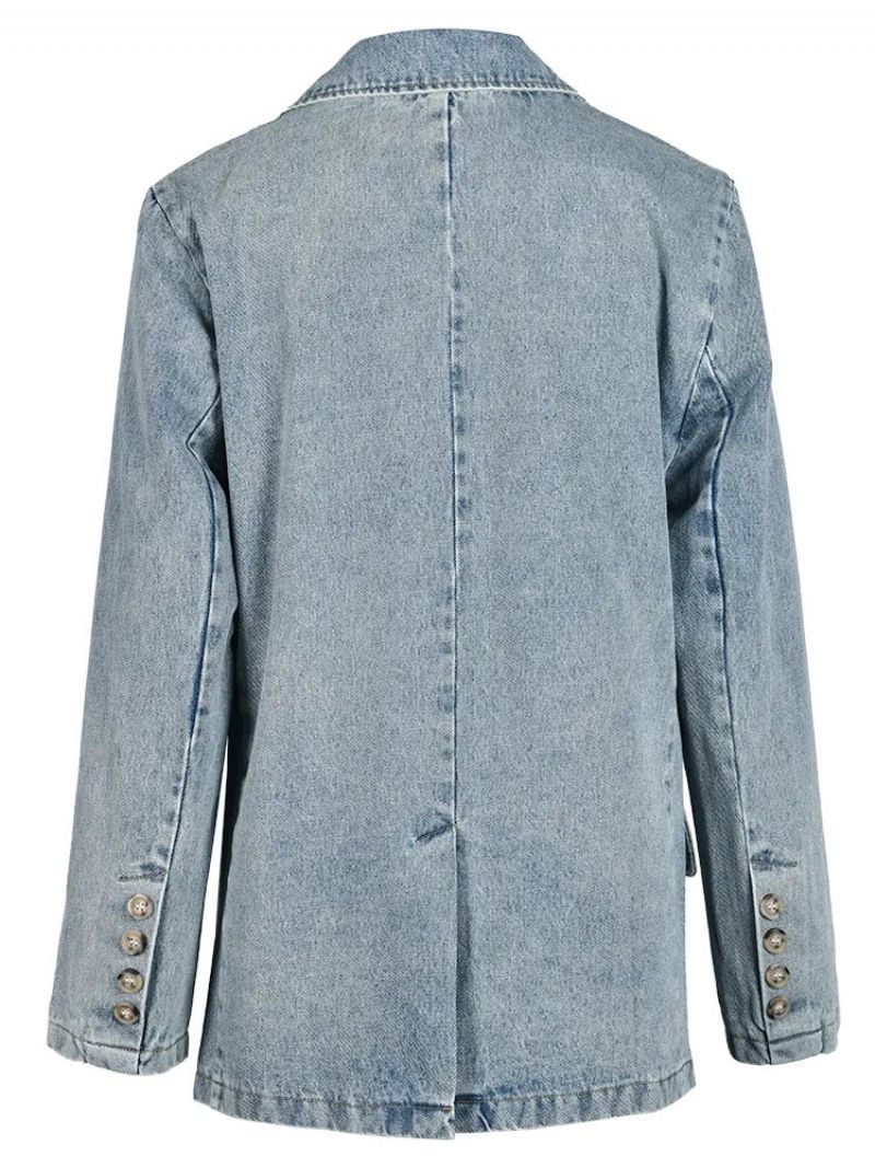 Denim Vintage Jas Losse Revers Lange Mouw Damesjas Tij Lente Herfst - Blauw