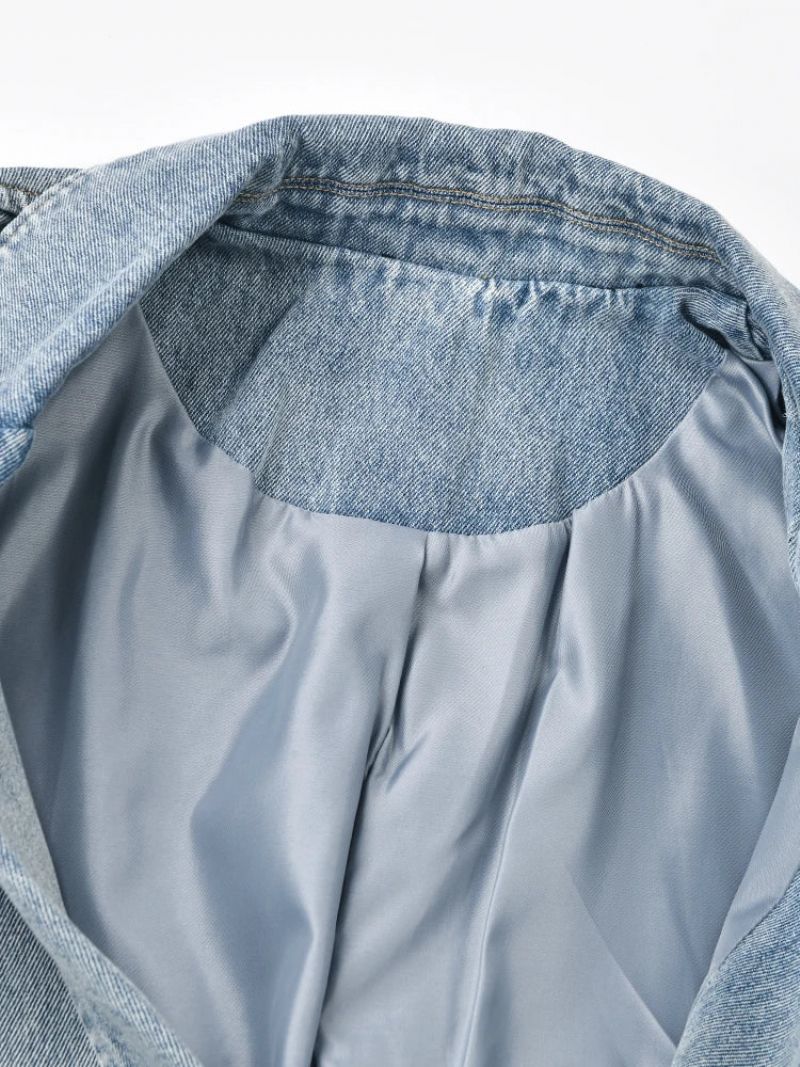 Denim Vintage Jas Losse Revers Lange Mouw Damesjas Tij Lente Herfst - Blauw