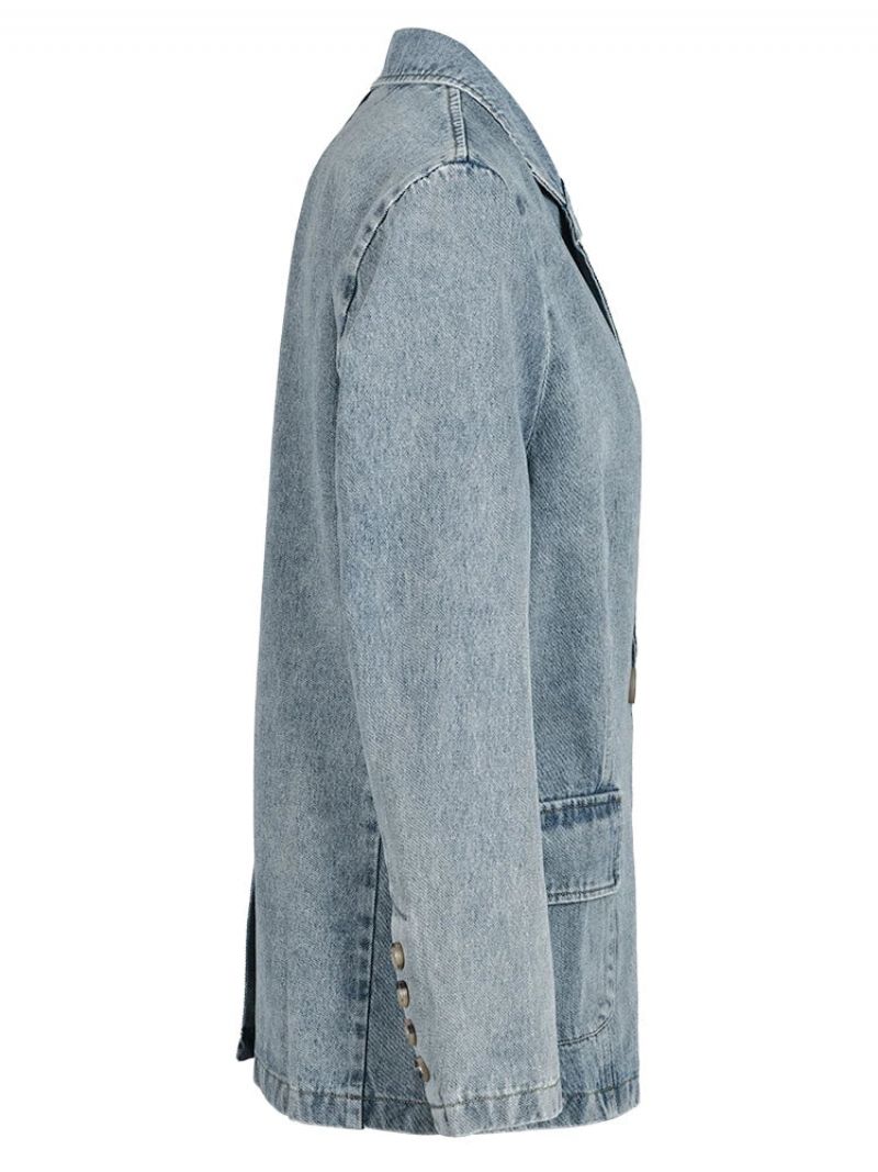 Denim Vintage Jas Losse Revers Lange Mouw Damesjas Tij Lente Herfst - Blauw