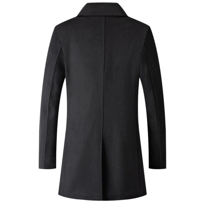 Double Breasted Jas Heren Wollen Jas Lange Revers Trenchcoats Mannelijke Winter Windscherm Herenkleding - Zwart