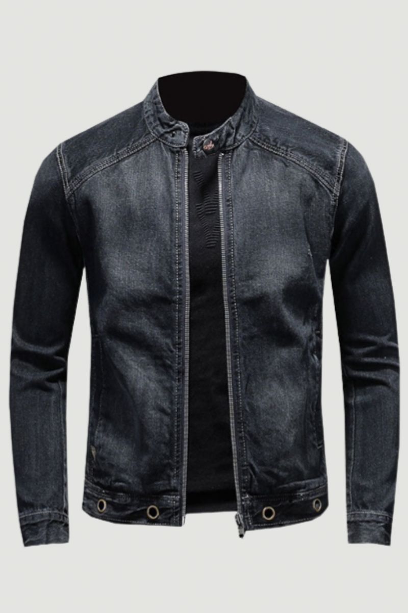 Europese Stand Kraag Bomber Pilot Zwart Denim Jas Heren Jeans Jassen Slanke Motorfiets Casual Uitloper Kleding Overjas