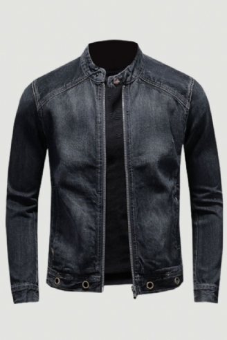 Europese Stand Kraag Bomber Pilot Zwart Denim Jas Heren Jeans Jassen Slanke Motorfiets Casual Uitloper Kleding Overjas