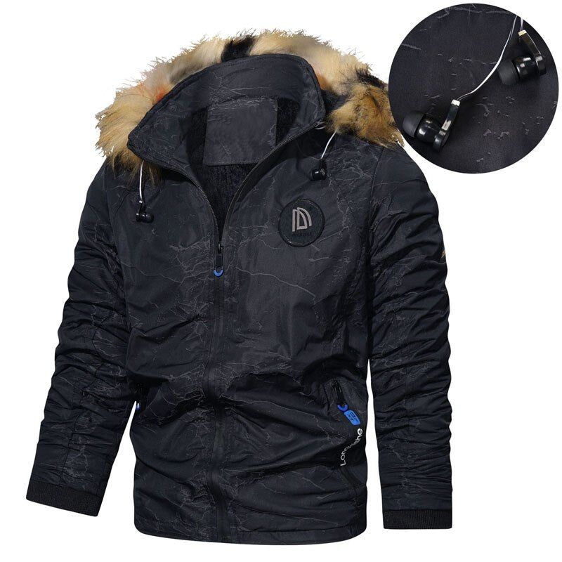 Fleece Parka's Heren Winter Waterdichte Jas Met Capuchon Nieuwe Warme Dikke Bontkraag Herfst Casual Herenjassen Hoed Afneembaar - Grijs