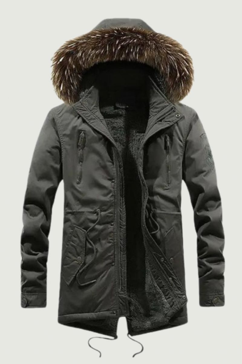 Fleece Verdikte Jas Met Bontcapuchon Warm Lang Windjack Militaire Winterjas Voor Heren Katoenen Vrijetijdsjas