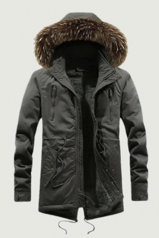 Fleece Verdikte Jas Met Bontcapuchon Warm Lang Windjack Militaire Winterjas Voor Heren Katoenen Vrijetijdsjas