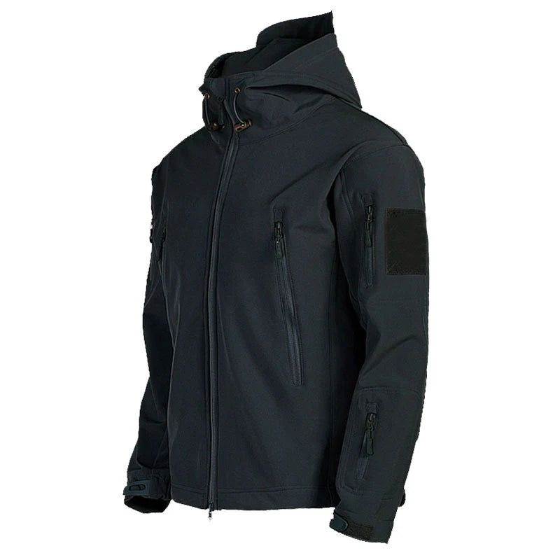 Heren Casual Jeugd Hoodie Winddicht Waterdicht Ademend Warm Outdoor Soft Shell Fleecejack - Zwart