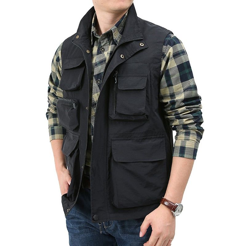 Heren Casual Vest Waterdicht Sneldrogend Multi-pocket Outdoor Tactische Fotografie Jacht Sportkleding - Zwart