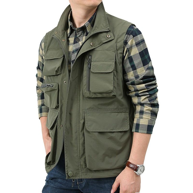 Heren Casual Vest Waterdicht Sneldrogend Multi-pocket Outdoor Tactische Fotografie Jacht Sportkleding - Zwart