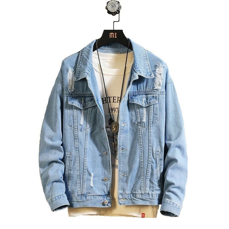 Heren Denim Jassen Trendy Gescheurde Bomberjassen Uitloper Windjack Cowboy Jean Kleding - Spijkerbroekblauw