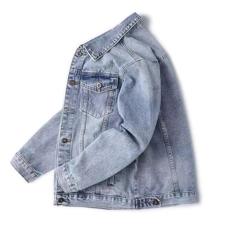 Heren Herfst Jeansjack Losse Tooling Casual Denim Jack - Lichtblauw