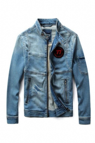 Heren Jean Jas Motorfiets Vintage Opstaande Kraag Denim Jack