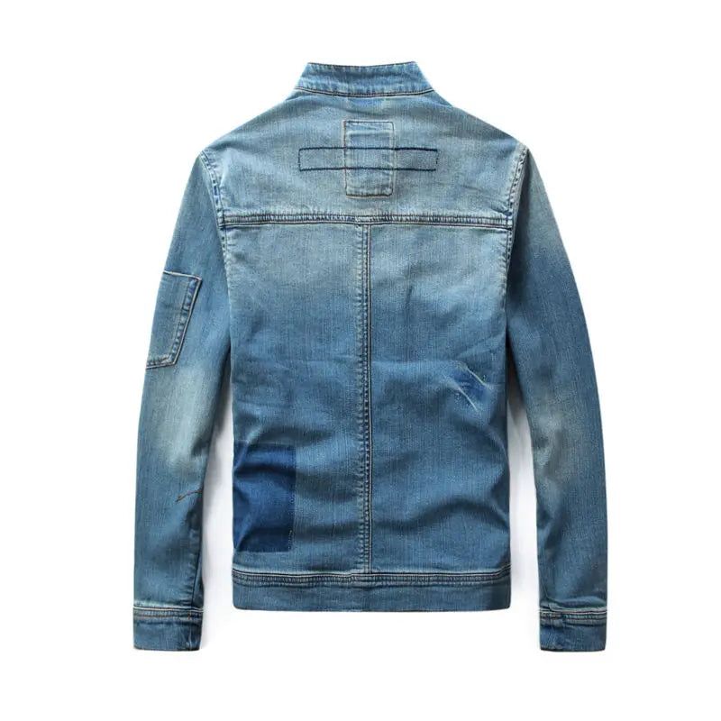 Heren Jean Jas Motorfiets Vintage Opstaande Kraag Denim Jack - Blauw