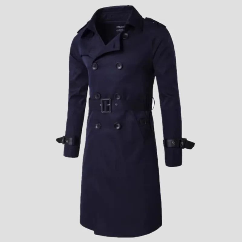 Heren Lente Herfst Windscherm Overjas Lange Trenchcoats Met Riem Mannelijke Erwtjas Dubbele Rij Knopen - Beige