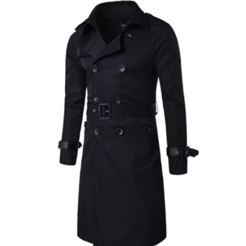 Heren Lente Herfst Windscherm Overjas Lange Trenchcoats Met Riem Mannelijke Erwtjas Dubbele Rij Knopen - Beige