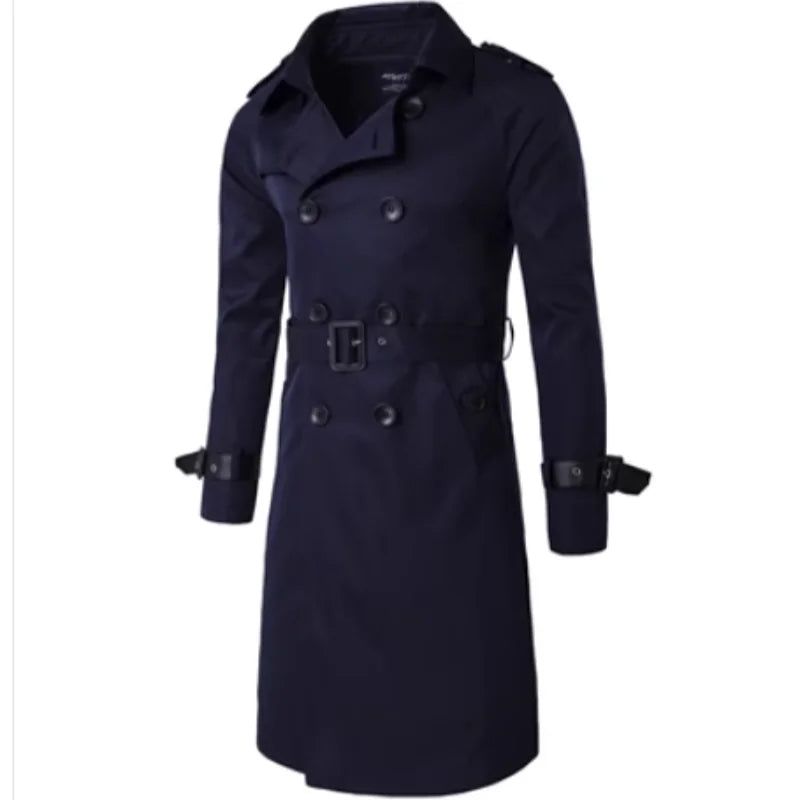 Heren Lente Herfst Windscherm Overjas Lange Trenchcoats Met Riem Mannelijke Erwtjas Dubbele Rij Knopen - Beige