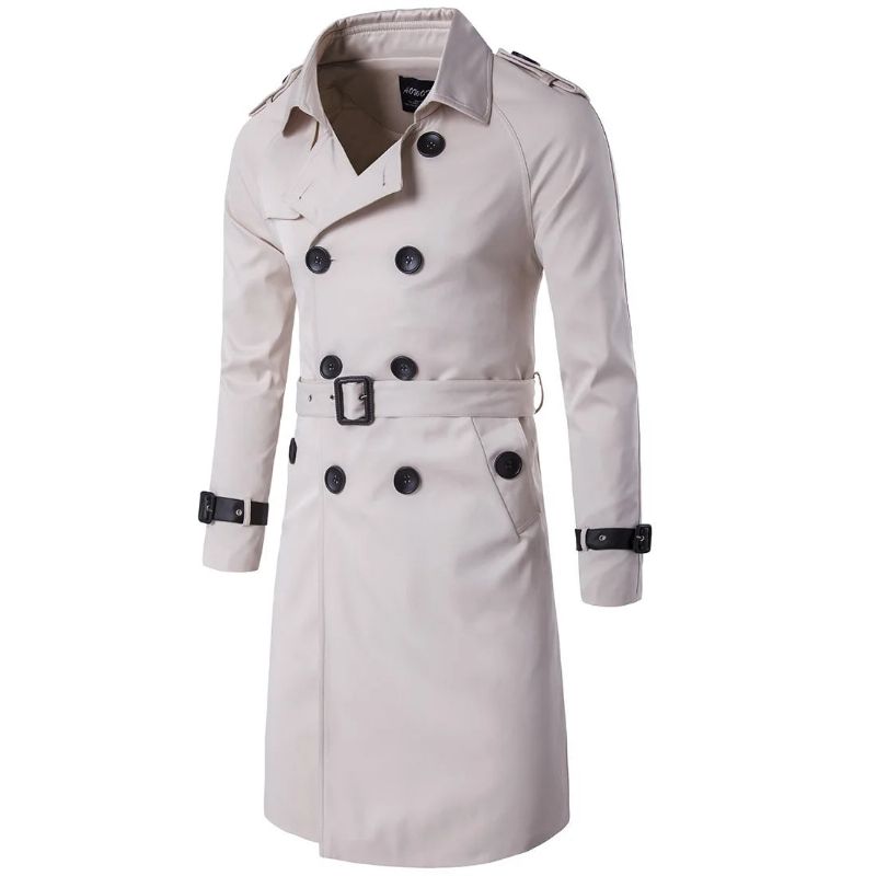 Heren Lente Herfst Windscherm Overjas Lange Trenchcoats Met Riem Mannelijke Erwtjas Dubbele Rij Knopen - Beige