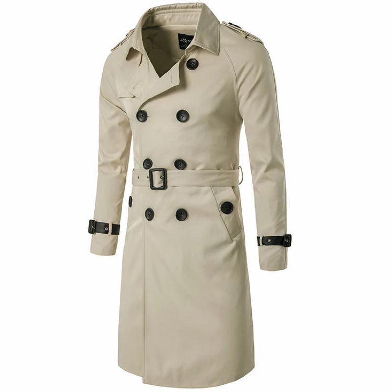 Heren Lente Herfst Windscherm Overjas Lange Trenchcoats Met Riem Mannelijke Erwtjas Dubbele Rij Knopen - Beige