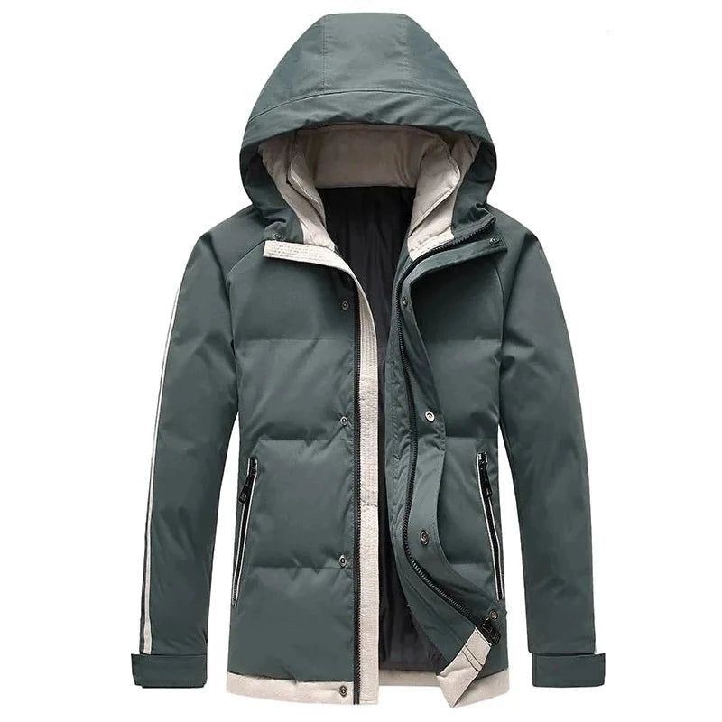 Heren Parka Winter Trendy Katoenen Jas Dikkere Streep Winddichte Losse Buitenjas Met Capuchon - Zwart