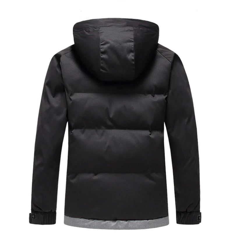 Heren Parka Winter Trendy Katoenen Jas Dikkere Streep Winddichte Losse Buitenjas Met Capuchon - Zwart