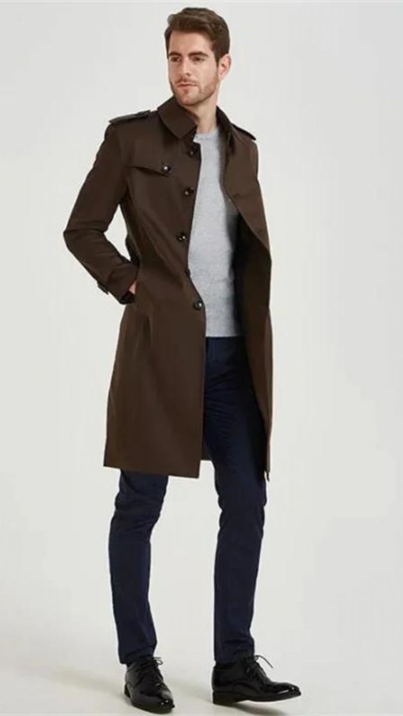 Heren Trenchcoat Slim-fit Windjack Lang Jeugd Herfststijl Brits