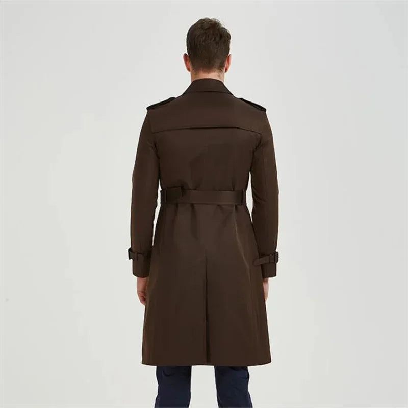 Heren Trenchcoat Slim-fit Windjack Lang Jeugd Herfststijl Brits - Bruin