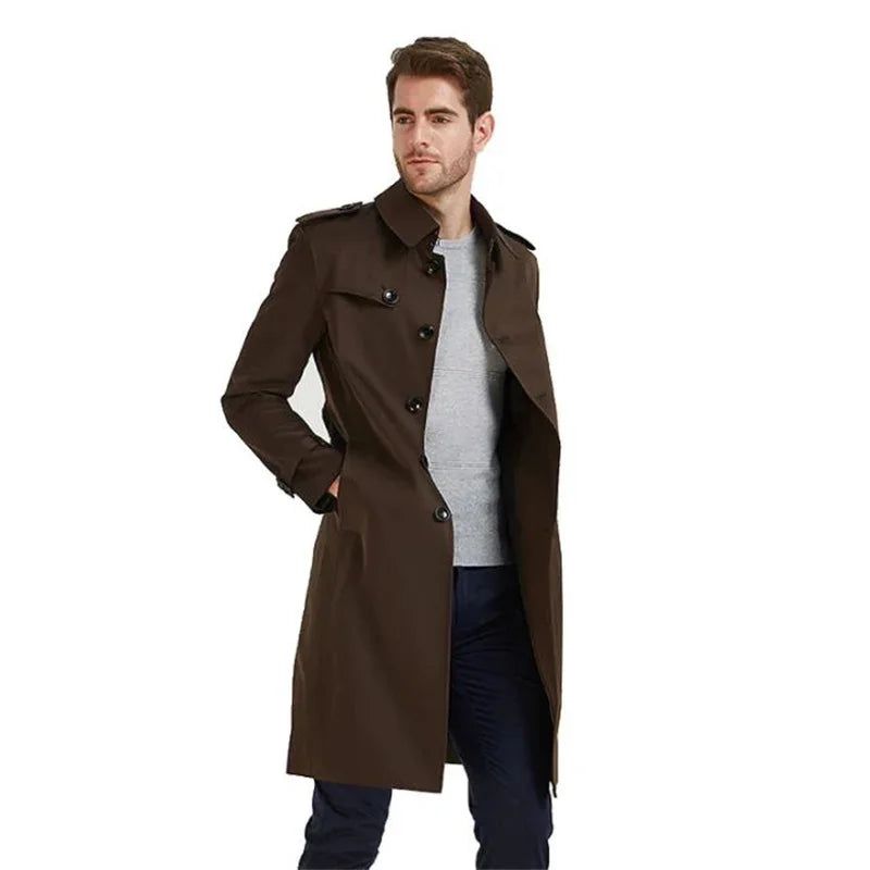 Heren Trenchcoat Slim-fit Windjack Lang Jeugd Herfststijl Brits - Bruin