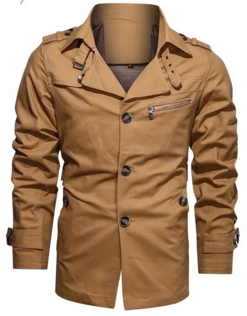 Heren Trenchcoat Uitloper Katoenen Reversjas Outdoor Windjack Zakelijke Casual Jassen - Beige