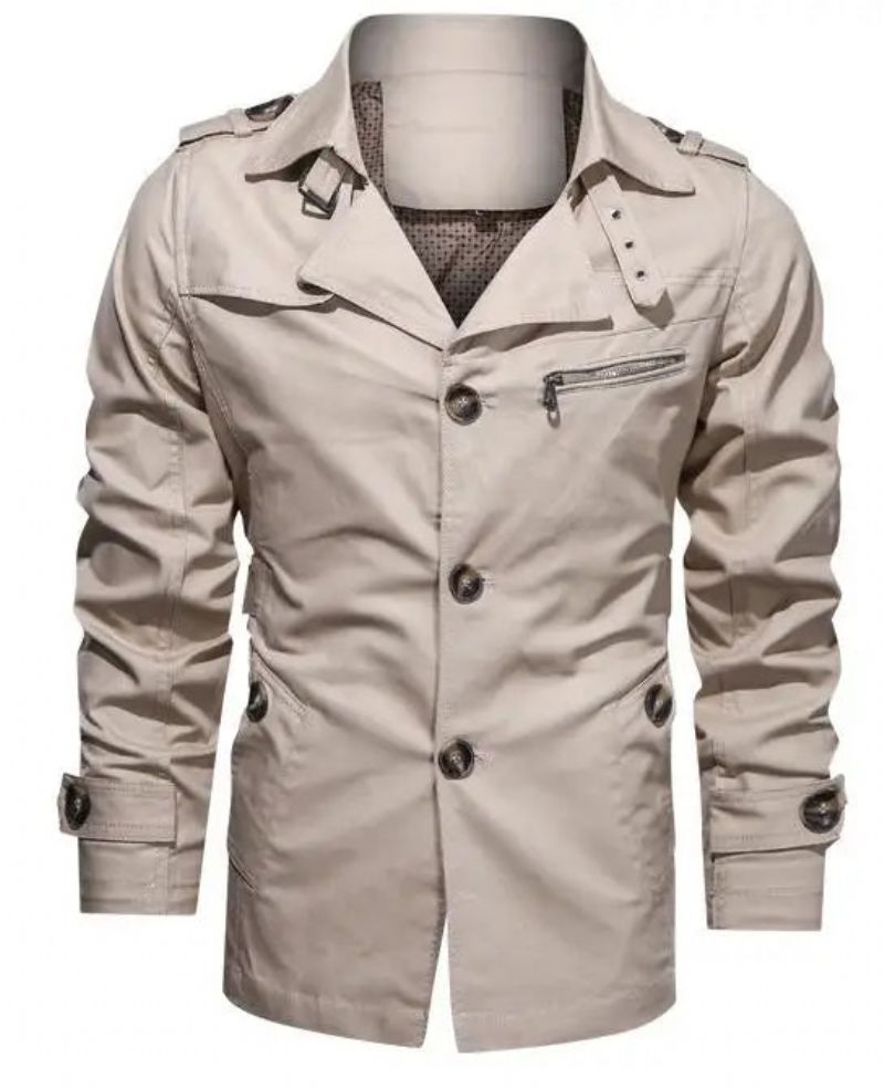 Heren Trenchcoat Uitloper Katoenen Reversjas Outdoor Windjack Zakelijke Casual Jassen - Beige