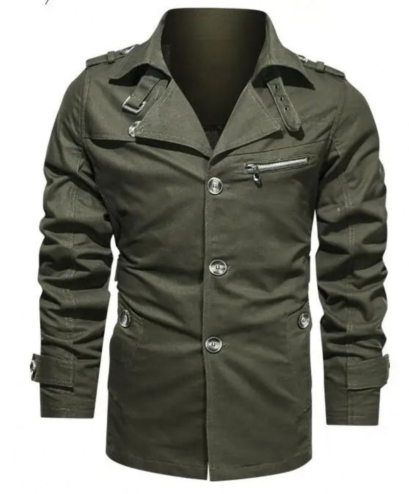 Heren Trenchcoat Uitloper Katoenen Reversjas Outdoor Windjack Zakelijke Casual Jassen - Beige