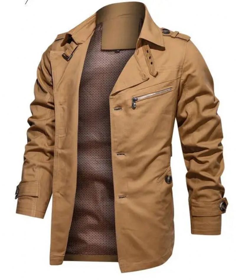 Heren Trenchcoat Uitloper Katoenen Reversjas Outdoor Windjack Zakelijke Casual Jassen - Beige