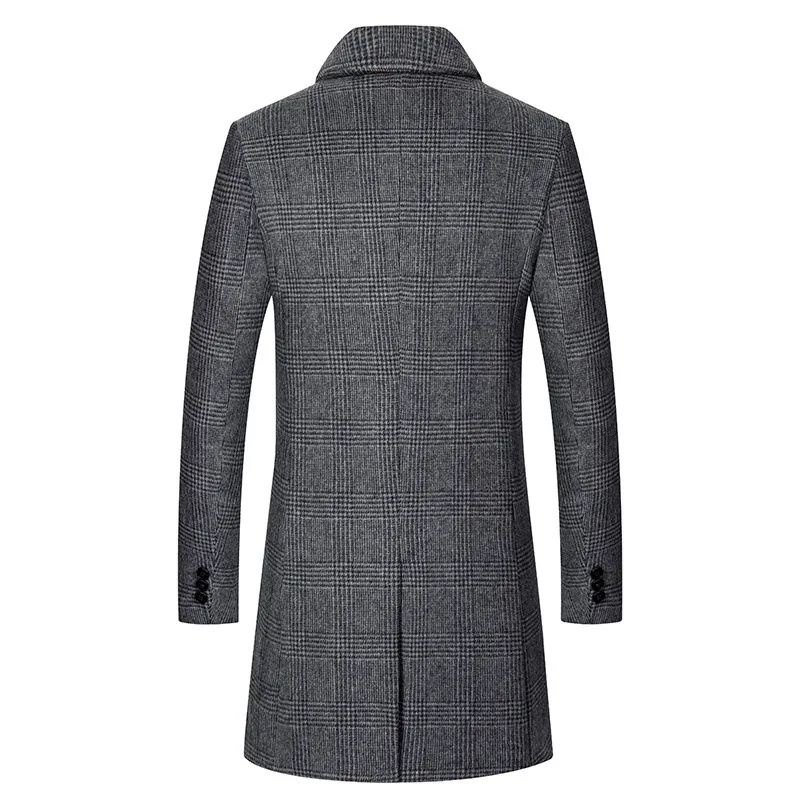 Heren Trenchcoat Wolmix Top Winter Lang Klassiek Stijlvol Jack Met Enkele Rij Knopen Voor Mannen - Kaki