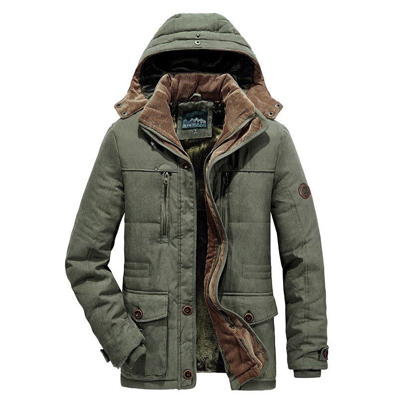 Heren Winter Dikke Warme Militaire Jassen Parka's Casual Slanke Multi-pocket Katoenen Gewatteerde Met Capuchon Fleece - Legergroen